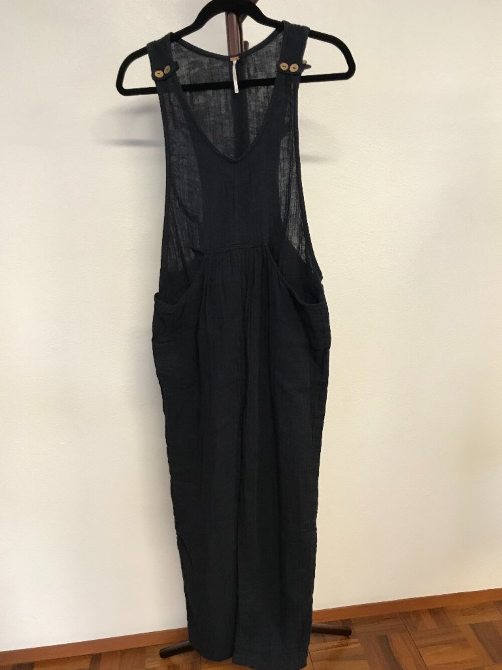 Free People Black Relaxed Cotton Overalls Jumpsuit - Picture 3 of 10